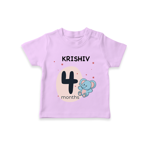 Baby T-Shirt Birthday Outfit - 4th Month | Personalized T-Shirt | Cozy Cotton Fabric - LILAC - 0-5 Months Old (Chest 17")
