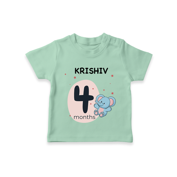Baby T-Shirt Birthday Outfit - 4th Month | Personalized T-Shirt | Cozy Cotton Fabric - MINT GREEN - 0-5 Months Old (Chest 17")
