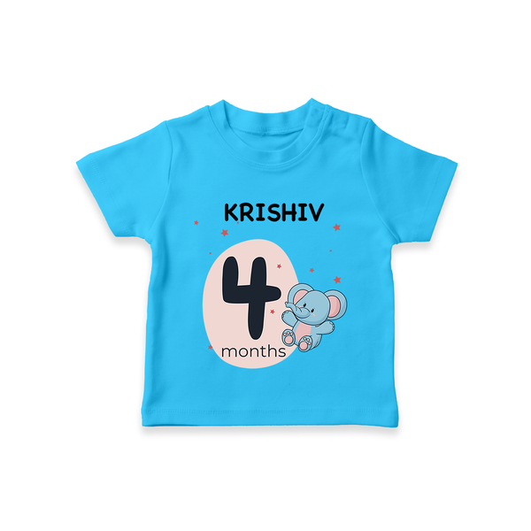 Baby T-Shirt Birthday Outfit - 4th Month | Personalized T-Shirt | Cozy Cotton Fabric - SKY BLUE - 0-5 Months Old (Chest 17")