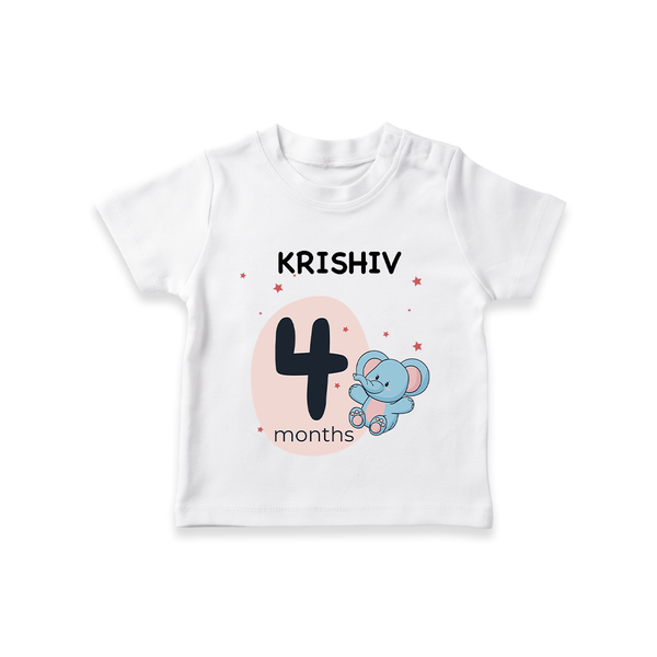 Baby T-Shirt Birthday Outfit - 4th Month | Personalized T-Shirt | Cozy Cotton Fabric - WHITE - 0-5 Months Old (Chest 17")