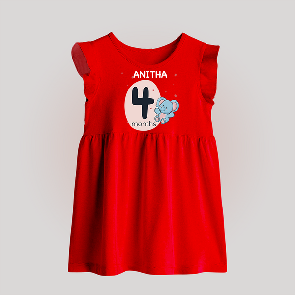 Baby Baby Frock Birthday Outfit - 4th Month | Personalized Baby Frock | Cozy Cotton Fabric - RED - 0 - 3 Months Old (Chest 17")