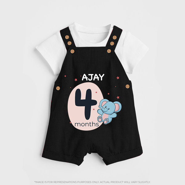 Baby Dungaree Set Birthday Outfit - 4th Month | Personalized Dungaree Set | Cozy Cotton Fabric - BLACK - 0 - 5 Months Old (Chest 18")