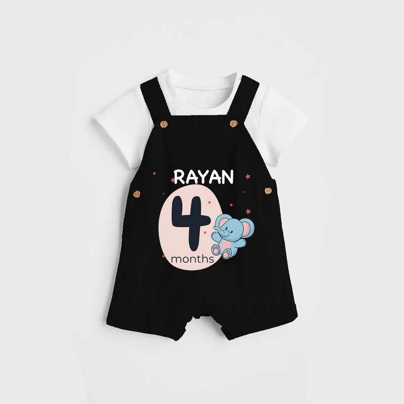 Commemorate your little one's 4th month with a customized Dungaree Set - BLACK - 0 - 5 Months Old (Chest 17")