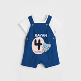 Commemorate your little one's 4th month with a customized Dungaree Set - COBALT BLUE - 0 - 5 Months Old (Chest 17")