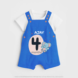 Baby Dungaree Set Birthday Outfit - 4th Month | Personalized Dungaree Set | Cozy Cotton Fabric - COBALT BLUE - 0 - 5 Months Old (Chest 18")