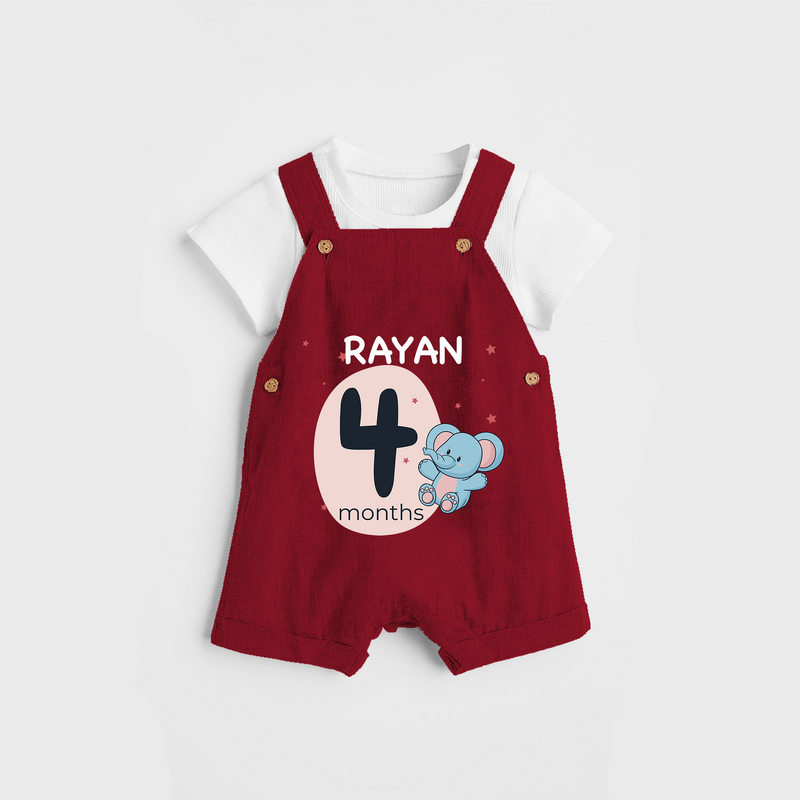 Commemorate your little one's 4th month with a customized Dungaree Set - RED - 0 - 5 Months Old (Chest 17")