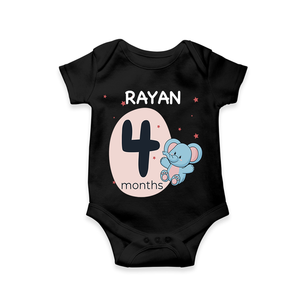 Commemorate your little one's 4th month with a customized romper - BLACK - 0 - 3 Months Old (Chest 16")