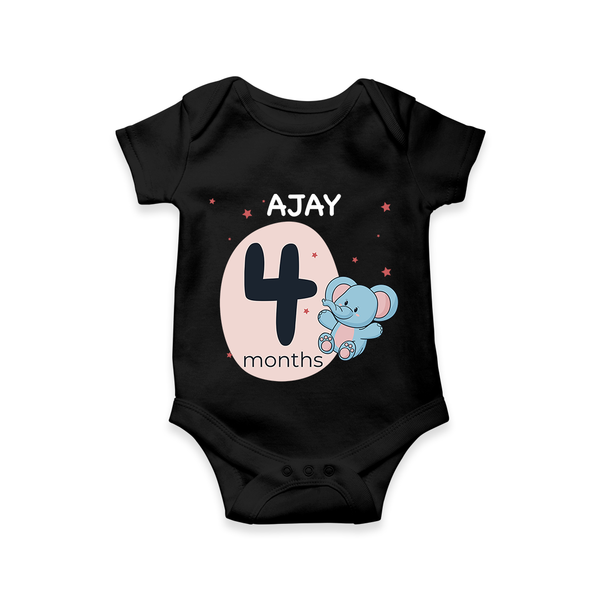Baby Romper Birthday Outfit - 4th Month | Personalized Bodysuit | Cozy Cotton Fabric - BLACK - New Born (Chest 14")