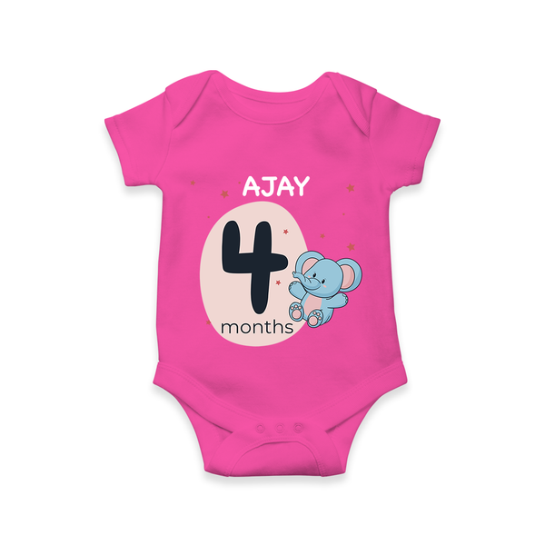Baby Romper Birthday Outfit - 4th Month | Personalized Bodysuit | Cozy Cotton Fabric - HOT PINK - New Born (Chest 14")