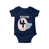 Commemorate your little one's 4th month with a customized romper - NAVY BLUE - 0 - 3 Months Old (Chest 16")