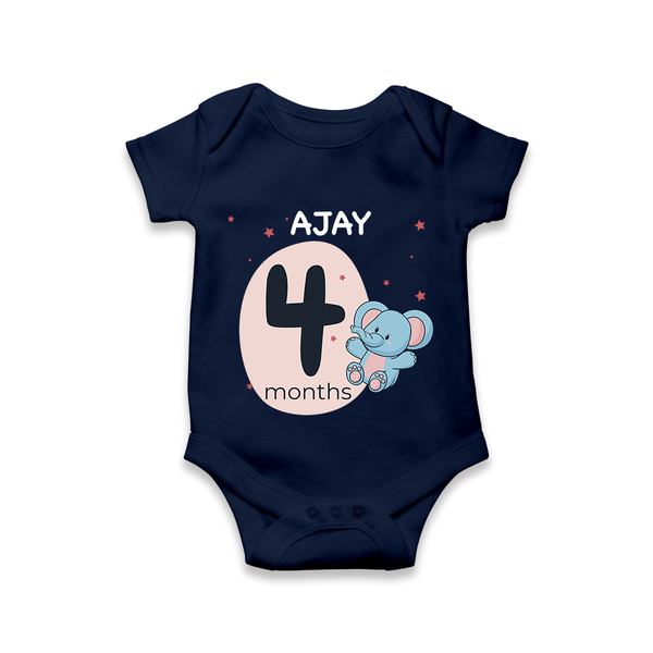 Baby Romper Birthday Outfit - 4th Month | Personalized Bodysuit | Cozy Cotton Fabric - NAVY BLUE - New Born (Chest 14")