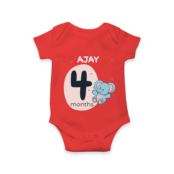 Baby Romper Birthday Outfit - 4th Month | Personalized Bodysuit | Cozy Cotton Fabric - RED - New Born (Chest 14")