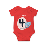 Commemorate This Special Moment With Our Bespoke Baby Romper, Perfect For 4-Month Celebration - RED - 0 - 3 Months Old (Chest 16")