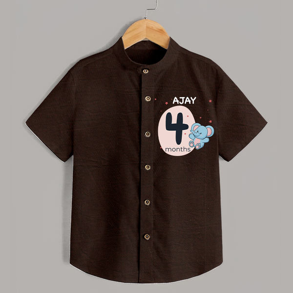 Baby Shirt Birthday Outfit - 4th Month | Personalized Shirt | Cozy Cotton Fabric - CHOCOLATE BROWN - 0 - 6 Months Old (Chest 23")