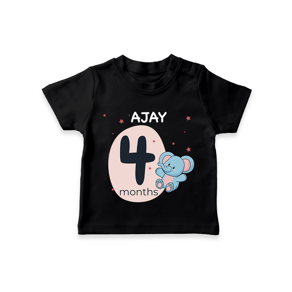 Baby T-Shirt Birthday Outfit - 4th Month | Personalized T-Shirt | Cozy Cotton Fabric - BLACK - 0-5 Months Old (Chest 17")