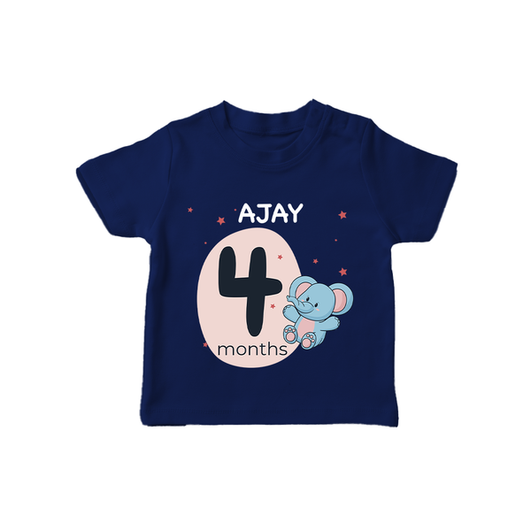 Baby T-Shirt Birthday Outfit - 4th Month | Personalized T-Shirt | Cozy Cotton Fabric - NAVY BLUE - 0-5 Months Old (Chest 17")