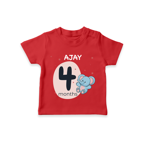 Baby T-Shirt Birthday Outfit - 4th Month | Personalized T-Shirt | Cozy Cotton Fabric - RED - 0-5 Months Old (Chest 17")