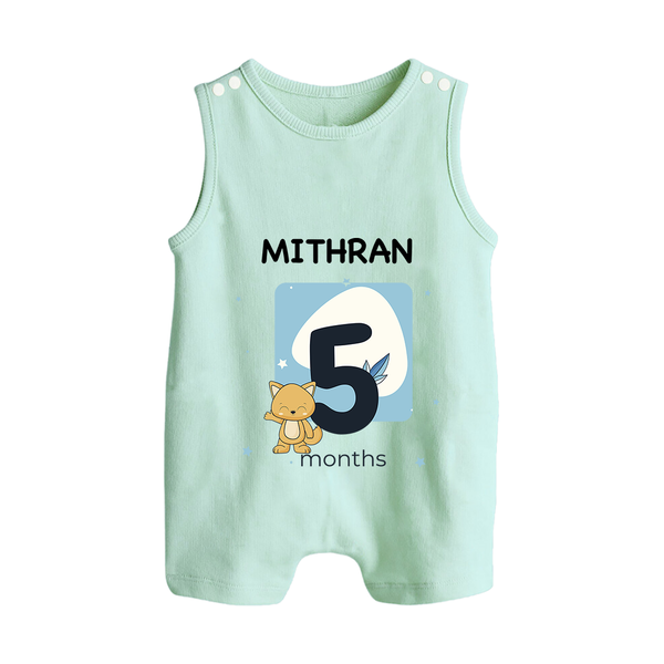 Baby Romper Suit/ Sleeveless Romper Birthday Outfit - 5th Month | Personalized Romper Suit/ Sleeveless Romper | Cozy Cotton Fabric - MINT GREEN - 0 - 5 Months Old (Chest 18")