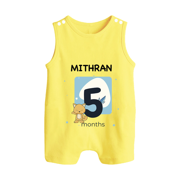 Baby Romper Suit/ Sleeveless Romper Birthday Outfit - 5th Month | Personalized Romper Suit/ Sleeveless Romper | Cozy Cotton Fabric - PASTEL YELLOW - 0 - 5 Months Old (Chest 18")
