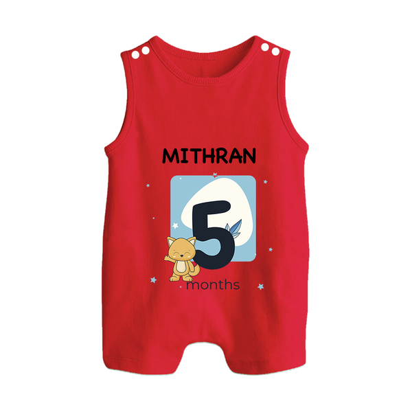 Baby Romper Suit/ Sleeveless Romper Birthday Outfit - 5th Month | Personalized Romper Suit/ Sleeveless Romper | Cozy Cotton Fabric - RED - 0 - 5 Months Old (Chest 18")