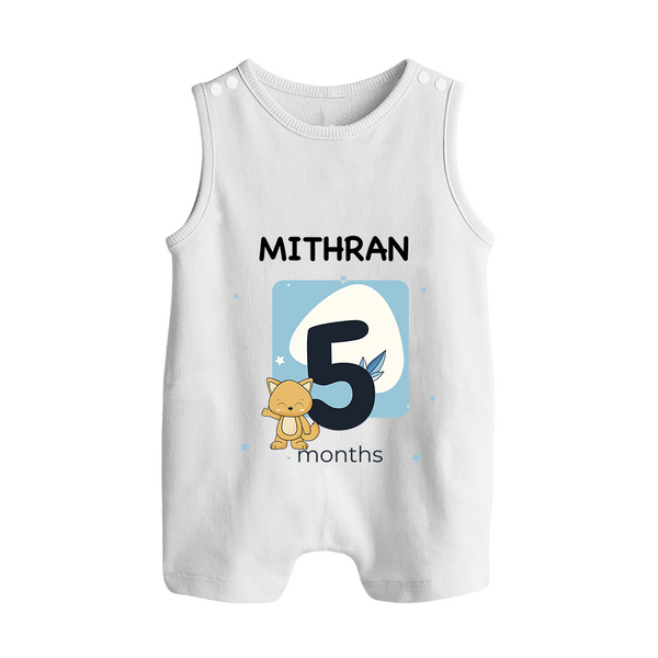 Baby Romper Suit/ Sleeveless Romper Birthday Outfit - 5th Month | Personalized Romper Suit/ Sleeveless Romper | Cozy Cotton Fabric - WHITE - 0 - 5 Months Old (Chest 18")