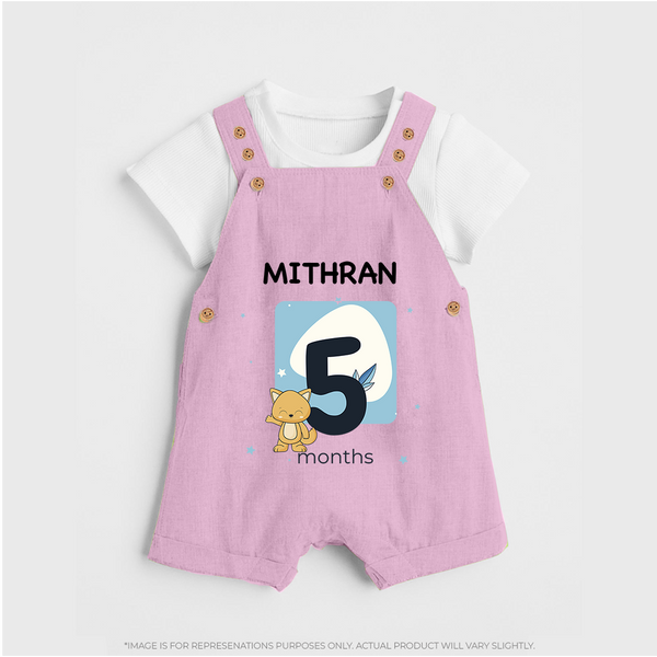 Baby Dungaree Set Birthday Outfit - 5th Month | Personalized Dungaree Set | Cozy Cotton Fabric - BABY PINK - 0 - 5 Months Old (Chest 18")