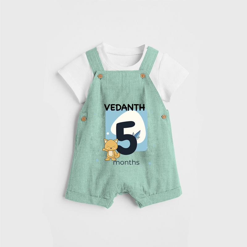 Commemorate your little one's 5th  month with a customized Dungaree Set - LIGHT GREEN - 0 - 5 Months Old (Chest 17")