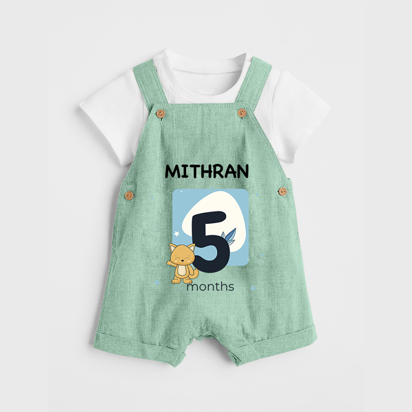 Baby Dungaree Set Birthday Outfit - 5th Month | Personalized Dungaree Set | Cozy Cotton Fabric - MINT GREEN - 0 - 5 Months Old (Chest 18")