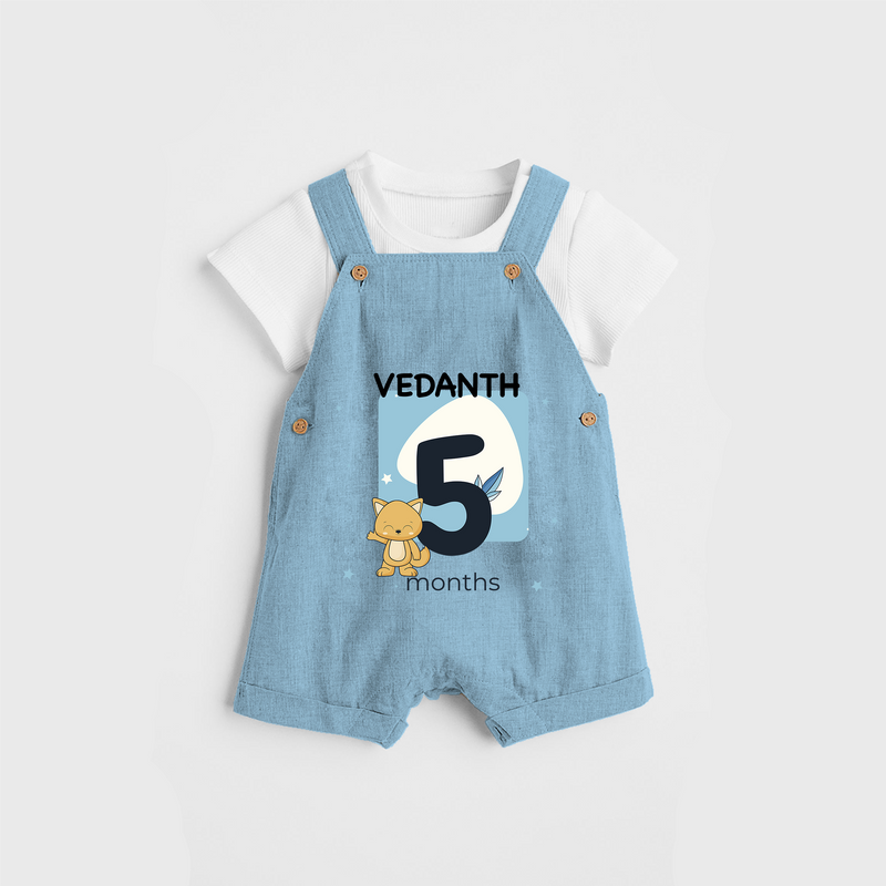 Commemorate your little one's 5th  month with a customized Dungaree Set - SKY BLUE - 0 - 5 Months Old (Chest 17")