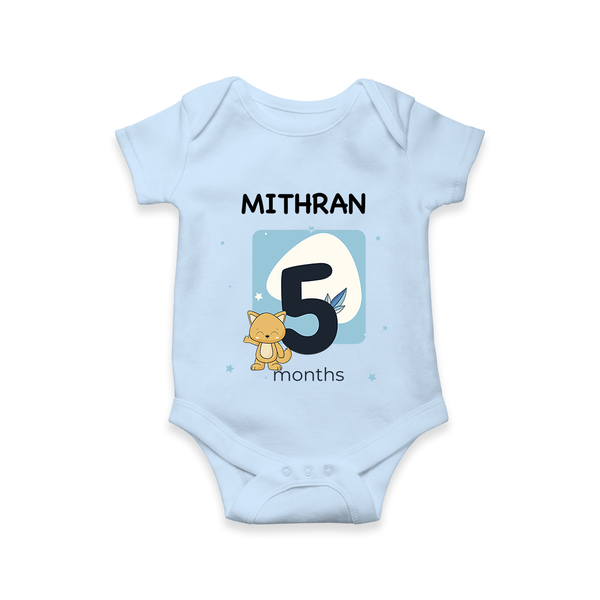 Baby Romper Birthday Outfit - 5th Month | Personalized Bodysuit | Cozy Cotton Fabric - BABY BLUE - New Born (Chest 14")