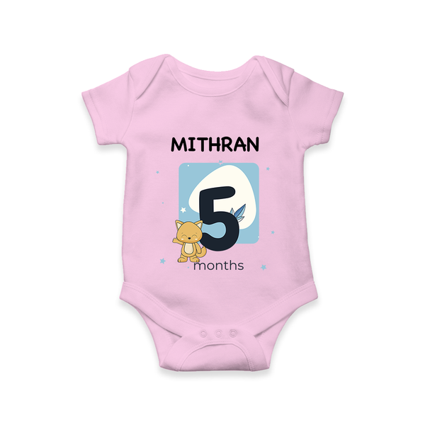 Baby Romper Birthday Outfit - 5th Month | Personalized Bodysuit | Cozy Cotton Fabric - BABY PINK - New Born (Chest 14")