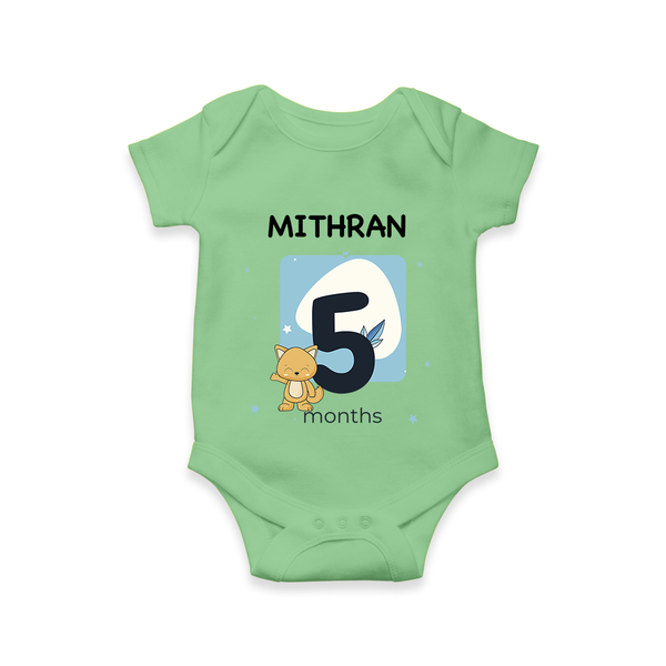 Baby Romper Birthday Outfit - 5th Month | Personalized Bodysuit | Cozy Cotton Fabric - GREEN - New Born (Chest 14")