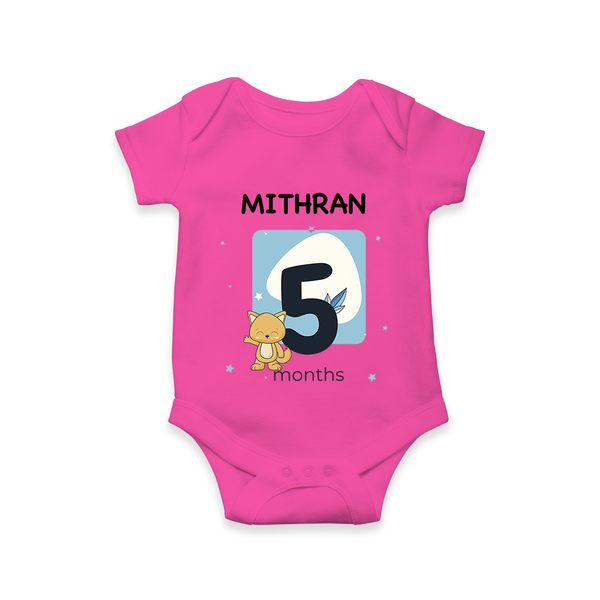 Baby Romper Birthday Outfit - 5th Month | Personalized Bodysuit | Cozy Cotton Fabric - HOT PINK - New Born (Chest 14")