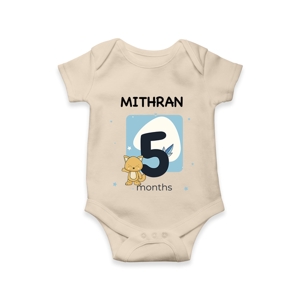Baby Romper Birthday Outfit - 5th Month | Personalized Bodysuit | Cozy Cotton Fabric - IVORY - New Born (Chest 14")