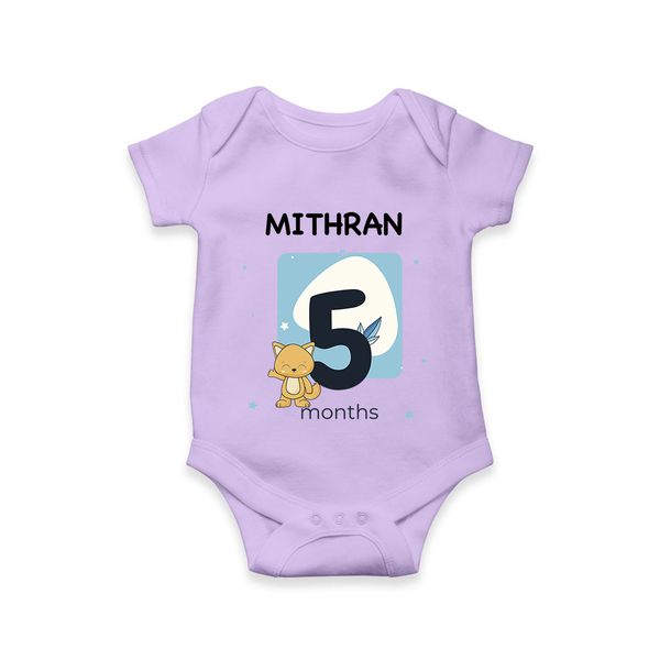 Baby Romper Birthday Outfit - 5th Month | Personalized Bodysuit | Cozy Cotton Fabric - LILAC - New Born (Chest 14")