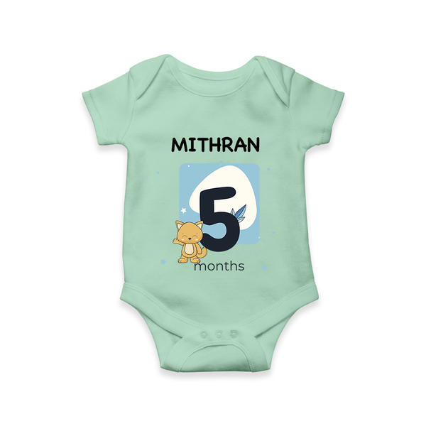 Baby Romper Birthday Outfit - 5th Month | Personalized Bodysuit | Cozy Cotton Fabric - MINT GREEN - New Born (Chest 14")