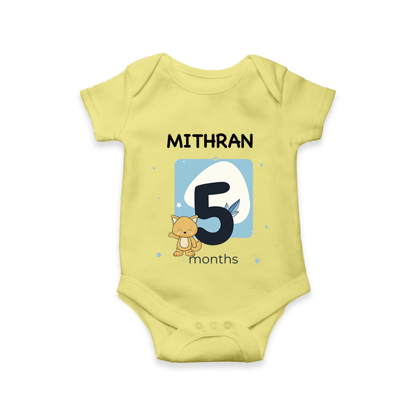 Baby Romper Birthday Outfit - 5th Month | Personalized Bodysuit | Cozy Cotton Fabric - PASTEL YELLOW - New Born (Chest 14")