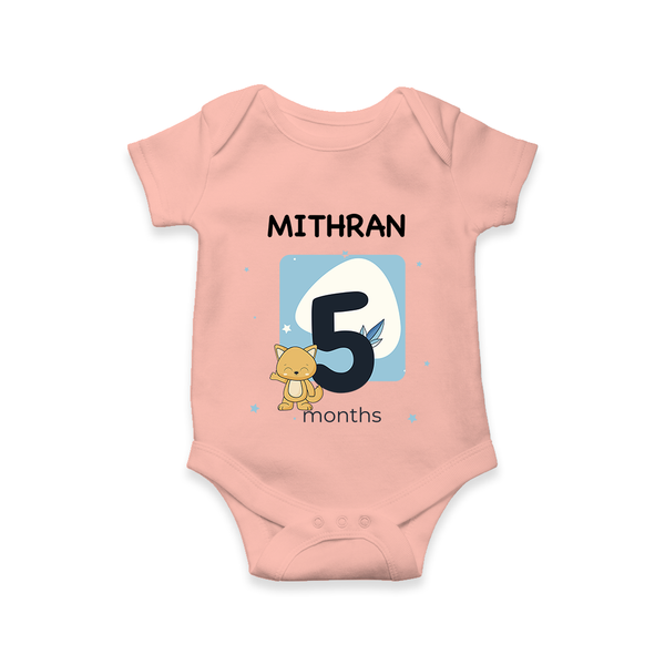 Baby Romper Birthday Outfit - 5th Month | Personalized Bodysuit | Cozy Cotton Fabric - PEACH - New Born (Chest 14")