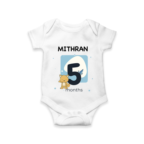 Baby Romper Birthday Outfit - 5th Month | Personalized Bodysuit | Cozy Cotton Fabric - WHITE - New Born (Chest 14")