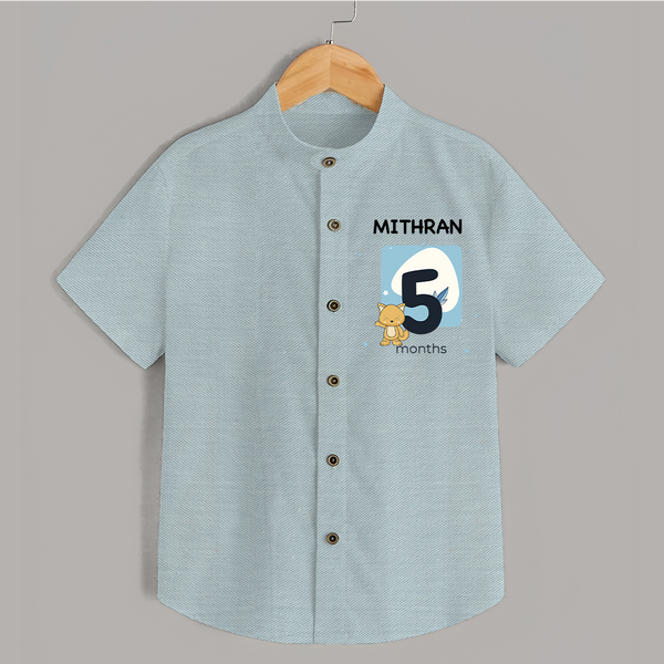Baby Shirt Birthday Outfit - 5th Month | Personalized Shirt | Cozy Cotton Fabric - ARCTIC BLUE - 0 - 6 Months Old (Chest 23")