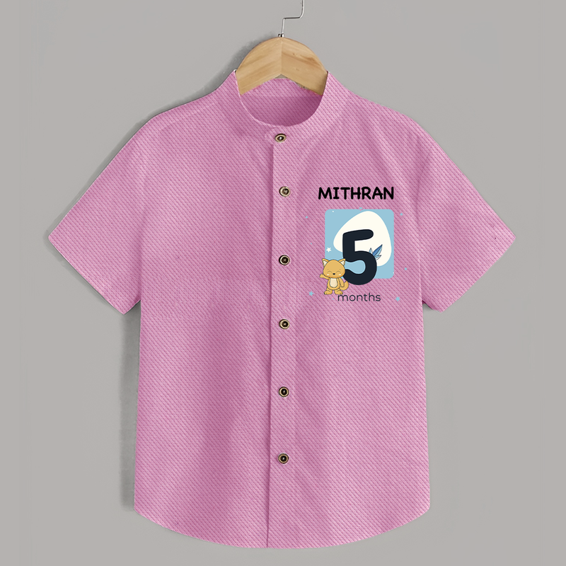 Baby Shirt Birthday Outfit - 5th Month | Personalized Shirt | Cozy Cotton Fabric - BABY PINK - 0 - 6 Months Old (Chest 23")