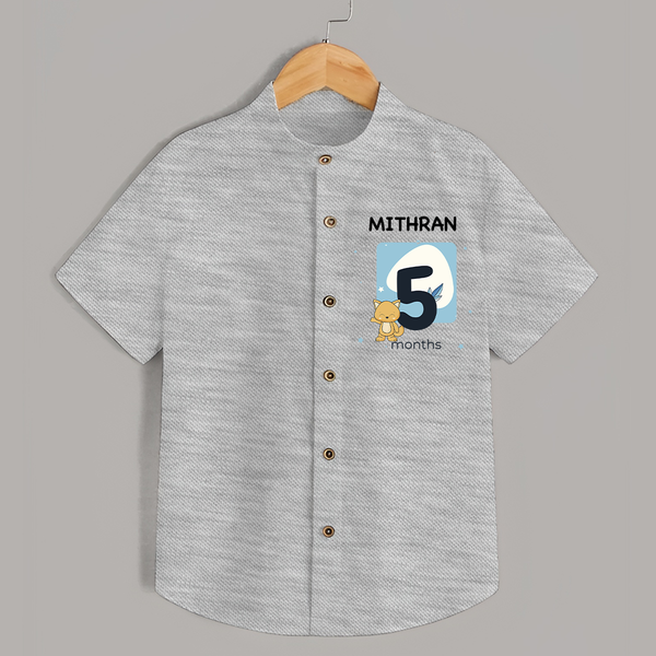 Baby Shirt Birthday Outfit - 5th Month | Personalized Shirt | Cozy Cotton Fabric - GREY - 0 - 6 Months Old (Chest 23")