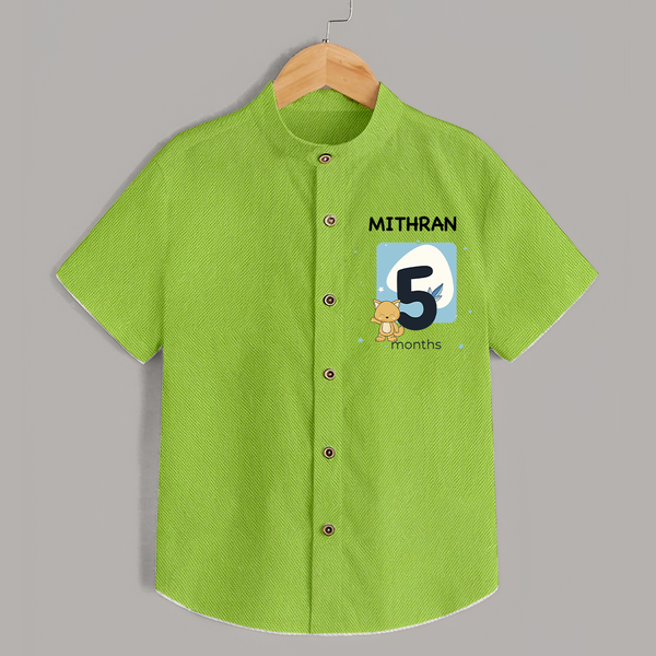 Baby Shirt Birthday Outfit - 5th Month | Personalized Shirt | Cozy Cotton Fabric - LIME GREEN - 0 - 6 Months Old (Chest 23")