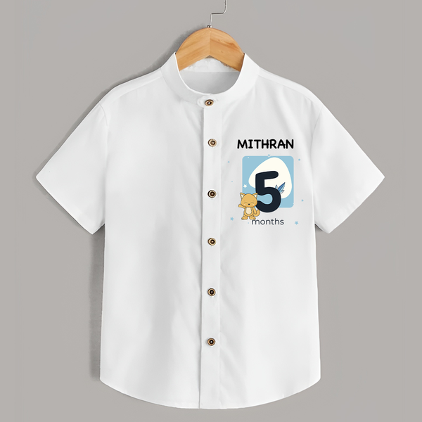 Baby Shirt Birthday Outfit - 5th Month | Personalized Shirt | Cozy Cotton Fabric - WHITE - 0 - 6 Months Old (Chest 23")