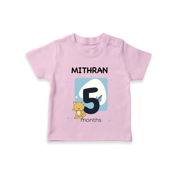 Baby T-Shirt Birthday Outfit - 5th Month | Personalized T-Shirt | Cozy Cotton Fabric - BABY PINK - 0-5 Months Old (Chest 17")
