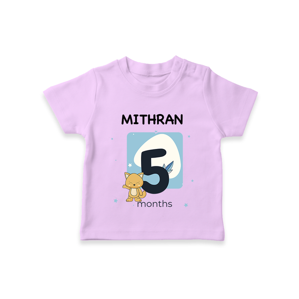 Baby T-Shirt Birthday Outfit - 5th Month | Personalized T-Shirt | Cozy Cotton Fabric - LILAC - 0-5 Months Old (Chest 17")