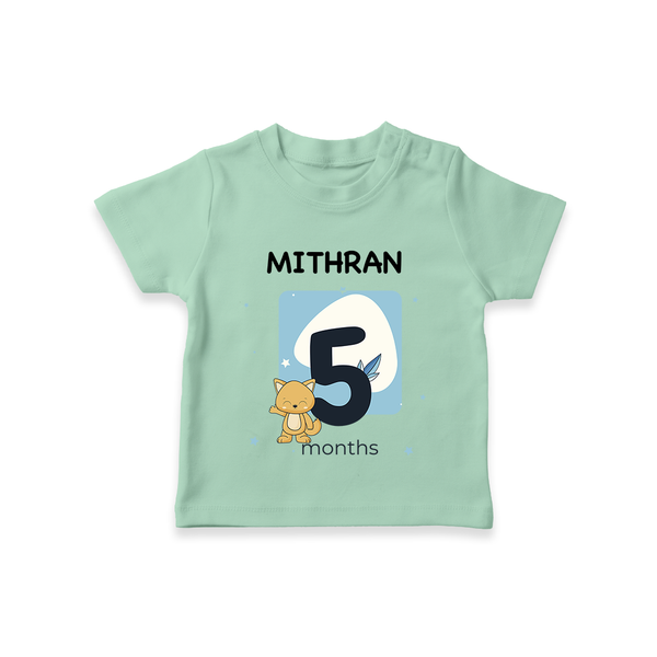 Baby T-Shirt Birthday Outfit - 5th Month | Personalized T-Shirt | Cozy Cotton Fabric - MINT GREEN - 0-5 Months Old (Chest 17")