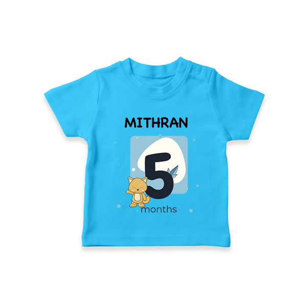 Baby T-Shirt Birthday Outfit - 5th Month | Personalized T-Shirt | Cozy Cotton Fabric - SKY BLUE - 0-5 Months Old (Chest 17")