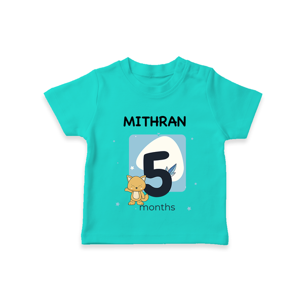 Baby T-Shirt Birthday Outfit - 5th Month | Personalized T-Shirt | Cozy Cotton Fabric - TEAL - 0-5 Months Old (Chest 17")