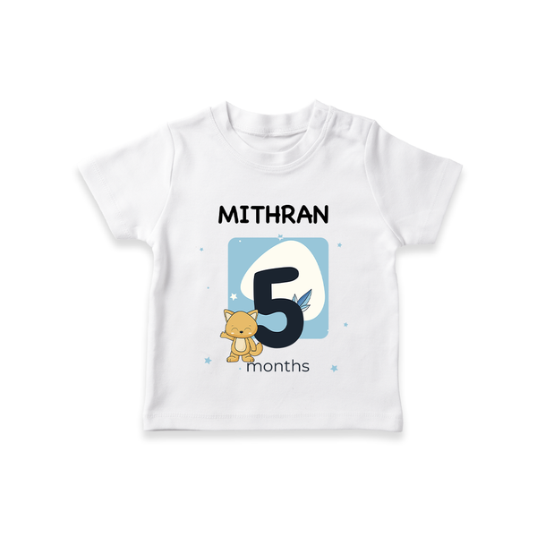 Baby T-Shirt Birthday Outfit - 5th Month | Personalized T-Shirt | Cozy Cotton Fabric - WHITE - 0-5 Months Old (Chest 17")